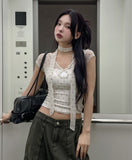 Blurry dot see-through hole short sleeve scarf set