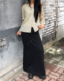[Brushed] Withy Banding Strap Pile Long Skirt