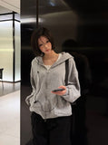 Basic Two-Way Waffle Hood Zip-Up