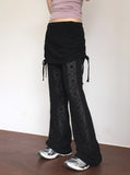 chibbon punching see-through shirring skirt bootcut pants