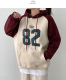Color Matching Raglan 82 Printing Loose Fit Brushed Hoodie