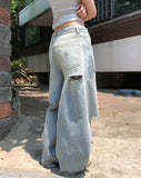 Coats Reverse Damage Wide Denim Pants