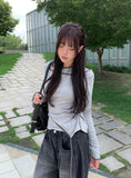 Pencil Layered Unbalanced Color Matching Line T-Shirt
