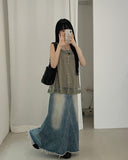 Haul Damage Washing Denim Long Skirt
