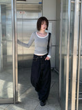 Emil Back Buckle Stitch Raw Denim Wide Pants