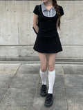 Nehru Vintage Check Collar Short Sleeve Blouse