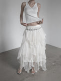 Cherian Chiffon Unbalance Tiered Skirt