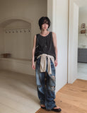 Lining Destroyed Denim Pants