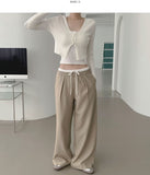 Color Matching Banding Side Zipper Pintuck Wide Slacks Pants