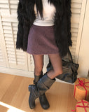 [wool 10%] Mauve Winter Wool Mini Skirt