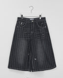 [Unisex] Dern Stripe Washing Denim Bermuda Pants