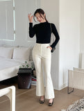 Tight Creamy Half-Neck Basic T-shirt