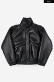 Puff raglan texture leather jumper