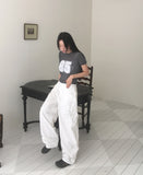 Noyal Ribbon Punching Stitch Wide Pants