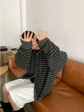 [unisex] Hibo stripe hood knit warmer zip-up cardigan