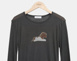 Hizel Donkey See-through Tencel Long Sleeve T-shirt