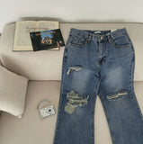 Distressed Ripped Jeans Straight Wide Denim