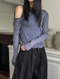 Nilo cutting see-through layered set - long sleeve, sleeveless
