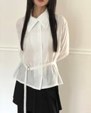 Mirun Belt High-Neck Overfit Long-Sleeve Shirt