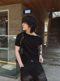 Cave Rib Diagonal Zipper Short Sleeve T-shirt