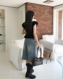 Kota Vintage Back Print Bermuda Denim Pants