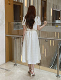 Digen Check Dot String Layered Long Skirt