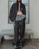 Pinstripe Workpatche Wide Denim Pants