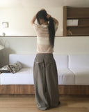 Nodi Back Pocket Wide Cotton Pants