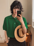 Berna Linen Collar Knit Short Sleeve T-shirt
