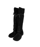 Semu lace-up fold long boots