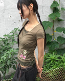 Nike V-neck Flower Embroidery Short Sleeve T-shirt