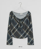 Sisson Check Scarf Off-Shoulder Long Sleeve Tee