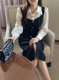 Robarue Shirred Collar Color Matching One Piece