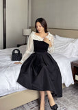 Tello Color Matching Knit Off-shoulder Shirt Blouse