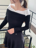 Bella Shirt Color Matching Layered Off-Shoulder T-shirt
