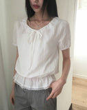[MADE] Pure Frill Lace String Short Sleeve Blouse