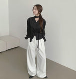Front Pleated Loose Wide Back Banding Slacks