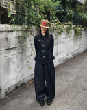 DB Studded Chin Pocket Balloon Fit Wide Denim Long Pants
