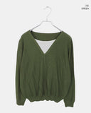 Er Button Layered V-Neck Long Sleeve Long Knit