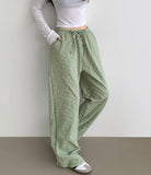 Fluffy Flower Embossed Banding Wide Pants