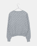 Derring Flower Round Neck Long Sleeve Knit Cardigan