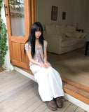 Colf back banding wide pants