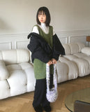 Kizen Wool Boucle Sleeveless Layered Vest Knit Mini One Piece