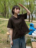 [BAONHAUS] Kimmo Check Shirring Collar Short Sleeve Blouse