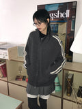 HAIRY LINE KNIT HOOD ZIP-UP
