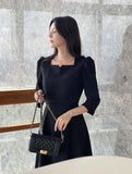 Glyn Notch Square Tweed Flare One Piece Long