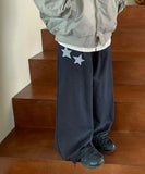 [BAONHAUS] Corylin Star Patch Banding Wide Pants