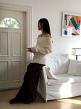 Palms Button Warmer Ribbed Off Shoulder Knit