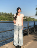 May Ribbon Pintuck Puff Blouse