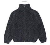 Foren cable zip-up cardigan knit